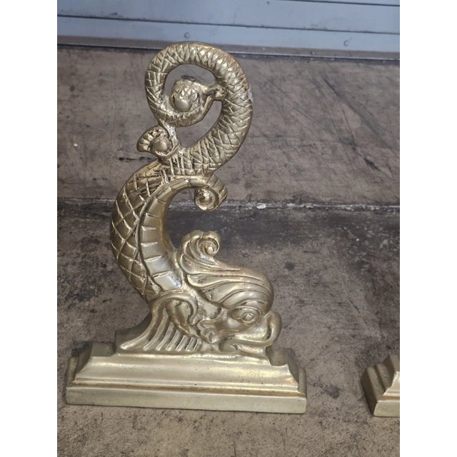 Rococo Pair of Virginia Metalcrafters Brass Dolphin Andirons Rare For Sale - Image 3 of 13