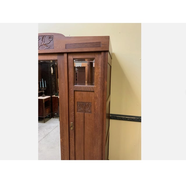 Antique Art Nouveau Wardrobe in Oak, 1910 For Sale - Image 3 of 13