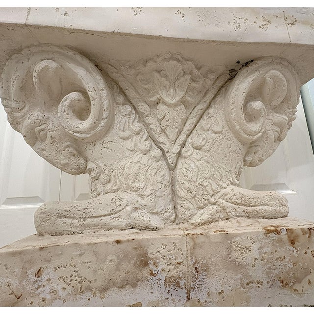 Beige Vintage Neoclassical Style Double Rams Head Console Table For Sale - Image 8 of 16