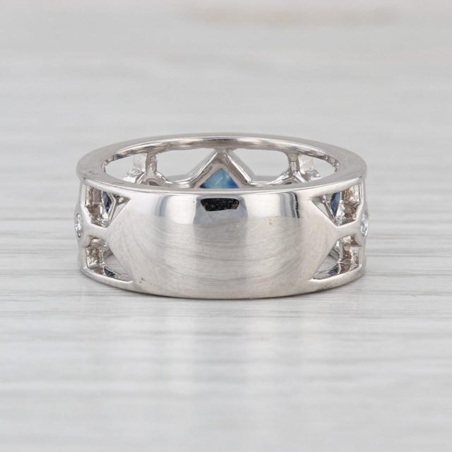 0.68ctw Sapphire Diamond Ring 18k White Gold Band Size 6.75 Stackable For Sale - Image 4 of 8