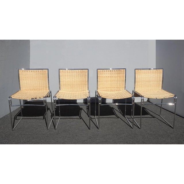 Mid-Century Modern Set of Four Vintage Chrome Rattan Dining Chairs Mid Century Modern For Sale - Image 3 of 12