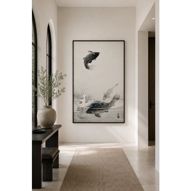 Three Carps by Ohara Koson, Vintage Japanese Woodblock Print Reproduction, 32" X 48" For Sale - Image 9 of 10