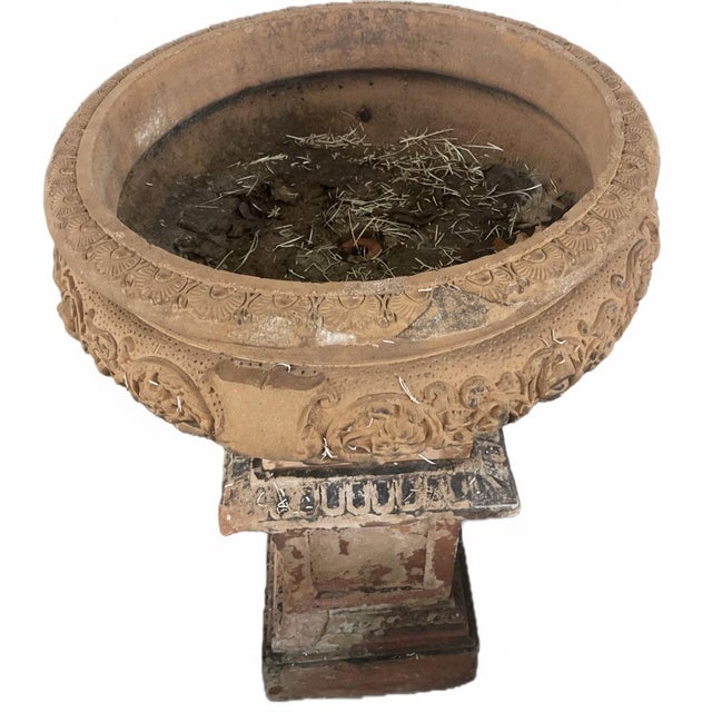 Neoclassical Vintage Neoclassical Terracotta Tazza Urn on Pedestal For Sale - Image 3 of 8
