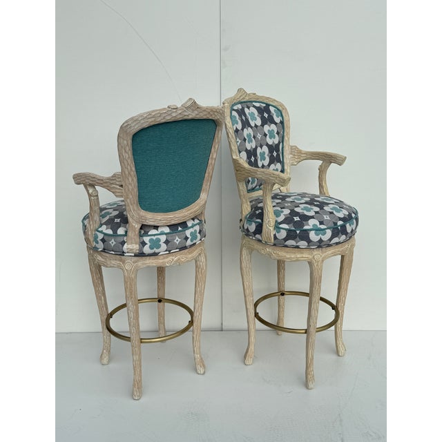 Michael Taylor 1980s Set of Four Faux Bois Twig Bar Stools For Sale - Image 4 of 12