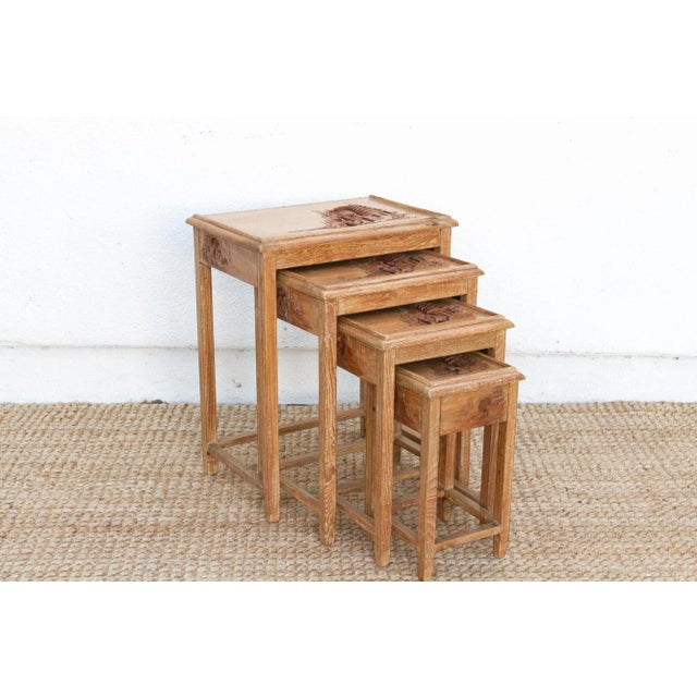 Mid-Century Modern Set of Four, Mid-Century Carved Nesting Tables For Sale - Image 3 of 10