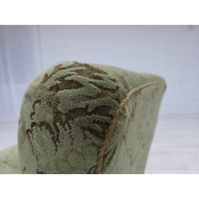 Danish Armchair in Green Velour and Carved Oak, 1950s For Sale - Image 16 of 18