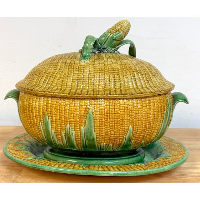 Portuguese Majolica Corn Motif Tureen & Platter, by José A. Cunha For Sale - Image 14 of 18