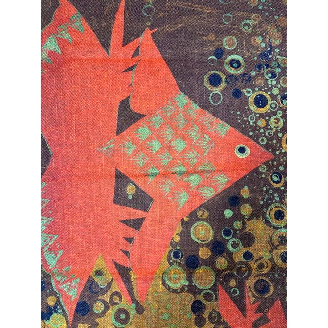 Mid-Century Modern Wall Hanging Art Print Tapestry with Underwater Fish Decor in Jute by Hans Jürgen Schöbel for Södahl Design, Denmark, 1960s For Sale - Image 3 of 13