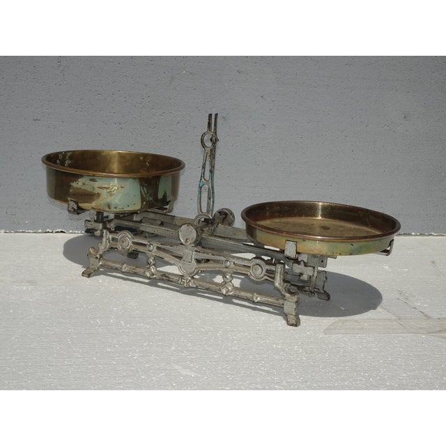 Gray Antique Iron Metal Mercantile Balance Scale ~ Mid Century Modern For Sale - Image 8 of 11