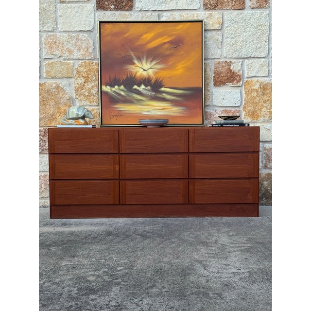 Textile Framed Mid Century Modern Coastal Sunset Seagulls Oil Painting on Canvas Artist Signed For Sale - Image 7 of 9