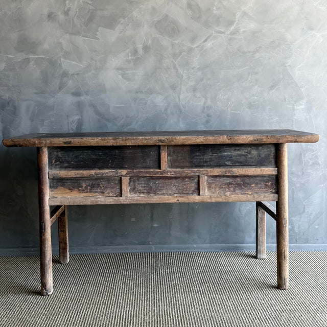 Vintage Elm Wood Console Table With Drawers For Sale - Image 9 of 13