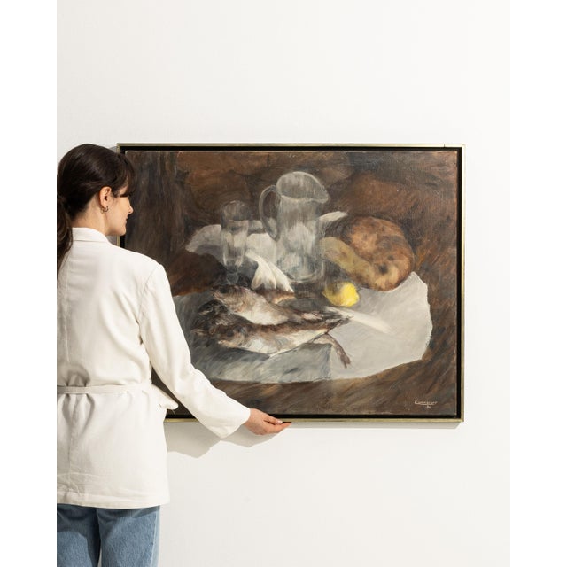 Mid 20th Century France Sienna Canvas Painting For Sale - Image 12 of 15