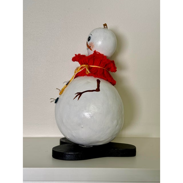 Vintage Arts & Crafts Holiday Snowman Hand Painted Gourd Art in White, Red & Black For Sale In Houston - Image 6 of 8