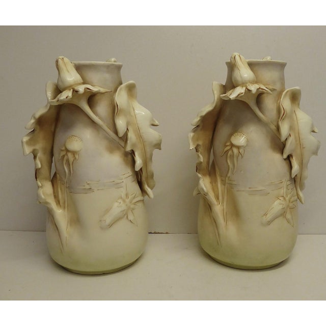 Art Nouveau Porcelain Thistles Vases attributed to Amphora / Riessner, Stellmacher, & Kessel, 1890s, Set of 2, in Very...