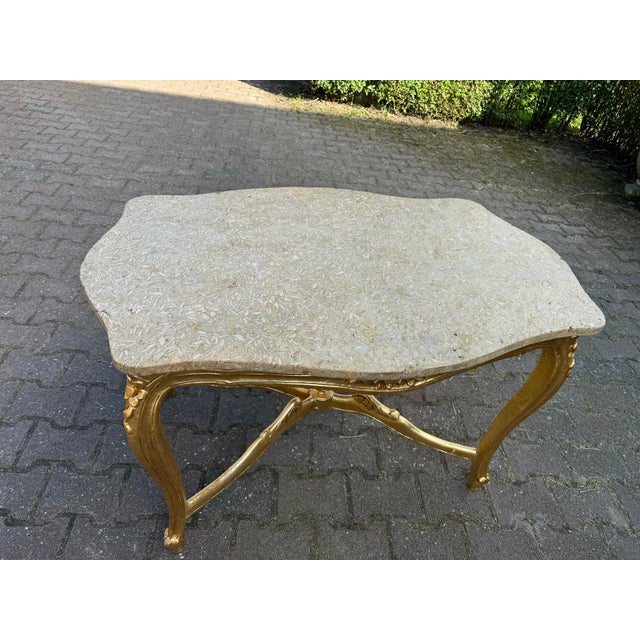 French 1940s French Louis XVI Gold Beech Marble Coffee Table For Sale - Image 3 of 8