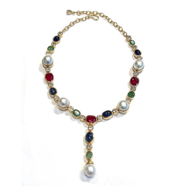 Bochic "Capri" Ruby, Emerald & Blue Sapphire Necklace Set In 18K & Silver For Sale - Image 9 of 10
