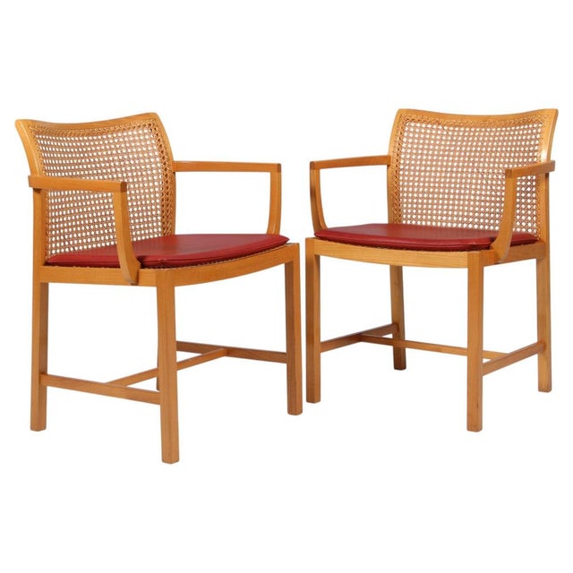 Armchairs in Elm, Cane and Leather by Ditte Heath for Søren Horn, 1960s, Set of 2 For Sale - Image 10 of 10