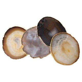 Agate Coasters With 18k Gold Plated Rims - Set of 4 For Sale