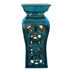 Ceramic Clay Green Square Tall Pedestal Table Flower Display Stand