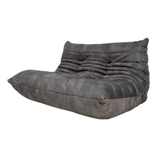 Vintage Grey Velvet Togo 2-Seater Sofa by Michel Ducaroy for Ligne Roset For Sale