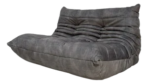 Vintage Grey Velvet Togo 2-Seater Sofa by Michel Ducaroy for Ligne Roset