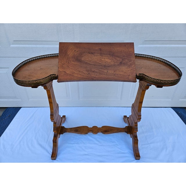 Victorian Early 20th Century Kidney Shaped Music Stand Writing Desk With Brass Gallery For Sale - Image 3 of 18
