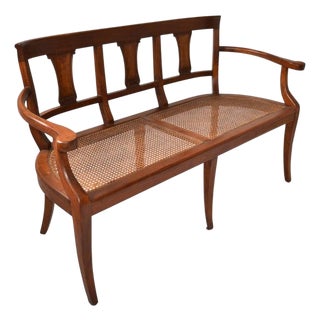 1970 Mid-Century Modern McGuire Attributed Solid Wood Caning Two-Seater Bench For Sale