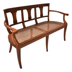 1970 Mid-Century Modern McGuire Attributed Solid Wood Caning Two-Seater Bench