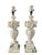 Pair of finely crafted hand carved neo-classical alabaster urn lamps. The intricately carved white alabaster are covered...