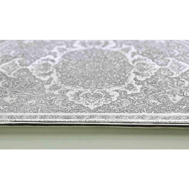 Vintage Silver Plated Serving Plate with Engraved Decorations, 1950s For Sale - Image 4 of 5