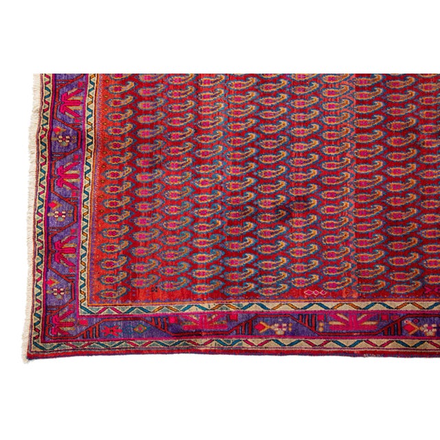 1960s Red Handmade Vintage Shiraz Wool Rug With Allover Boteh Motif For Sale In New York - Image 6 of 7