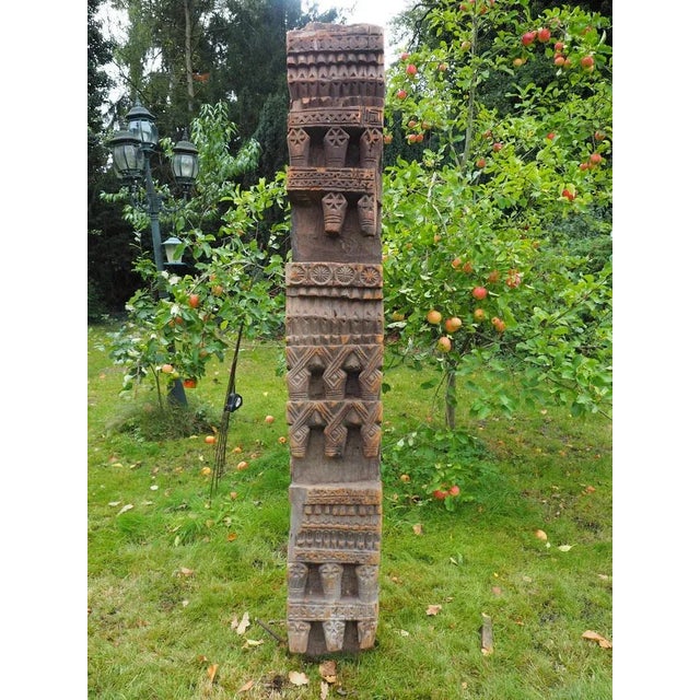 Wood Antique Hand-Carved Wooden Pillar Column, Nuristan, Afghanistan, 1890s For Sale - Image 7 of 11