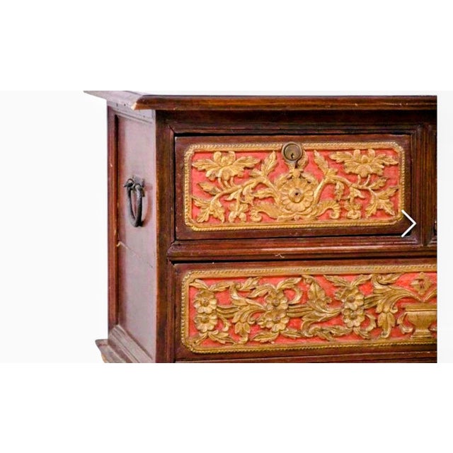 Chinese Antique Chinese Hand-Carved Wood Chest With Gilt Details For Sale - Image 3 of 6