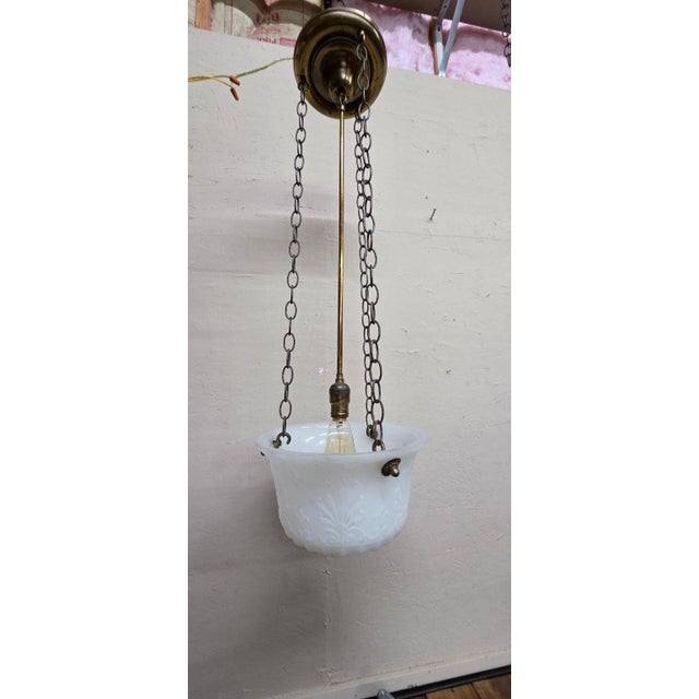1910s Art Deco Semi-Flush Mount Bowl Ceiling Light Fixture Pendant Brass Hardware For Sale - Image 11 of 13