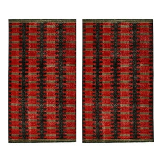 Vintage Zeki Müren Rug in Red and Black Geometric Pattern, by Rug & Kilim For Sale