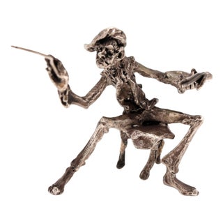 Silver Painter Sitting on Bench with Palette and Brushes For Sale