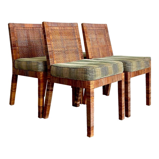 Vintage Bielecky Brothers Woven Rattan Dining Chairs - Set of 4 For Sale
