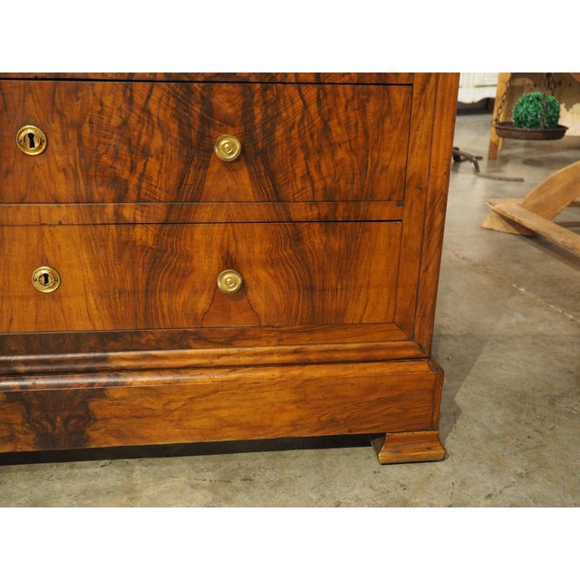 French Bookmatched Walnut Louis Philippe Commode, Charcoal Marble Top, C. 1900 For Sale - Image 9 of 12