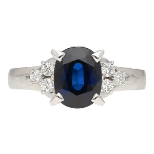 1.58 Carat Oval-Cut Blue Sapphire and Diamond Platinum Filigree Ring Size 6