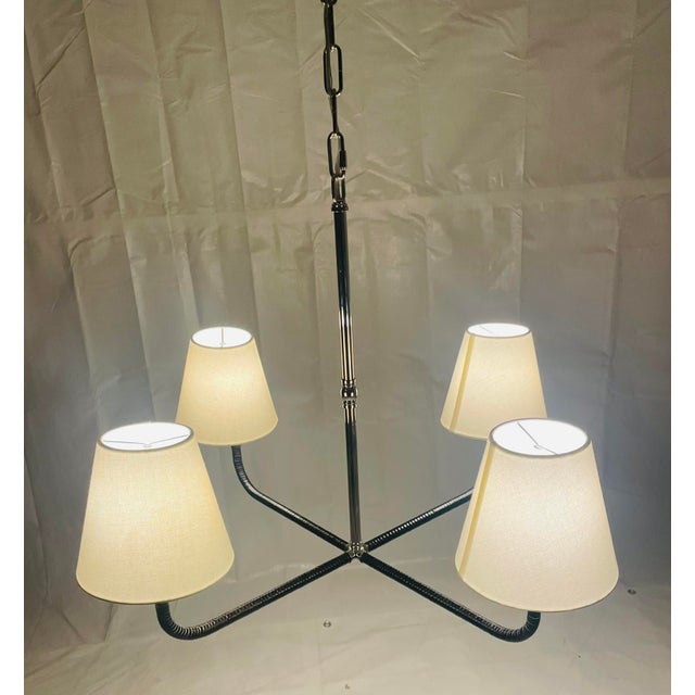 Visual Comfort Chapman & Myers “Basden” Medium Chandelier for Visual Comfort, Nickel & Rattan For Sale - Image 4 of 15