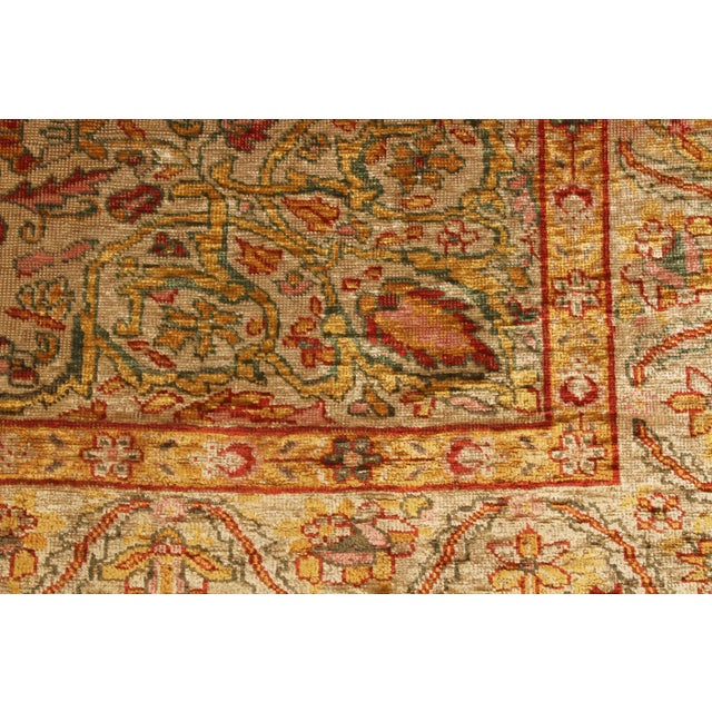 Late 19th Century Antique Kayseri Geometric Beige Gold and Red Silk Floral Rug - Medallion Style For Sale - Image 5 of 7