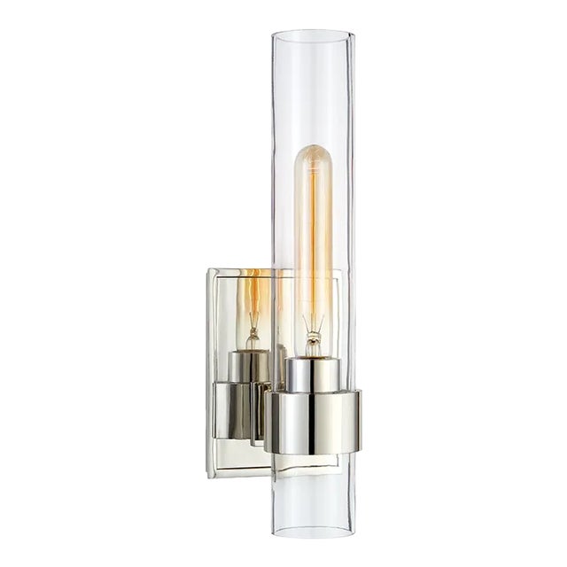Ian K. Fowler for Visual Comfort Signature Presidio Petite Sconce in Polished Nickel with Clear Glass For Sale