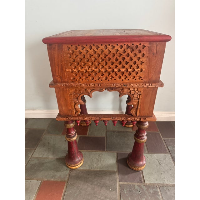 Early 20th Century Primitive Moorish Hand Carved Wooden Latticework Side Table For Sale - Image 4 of 12