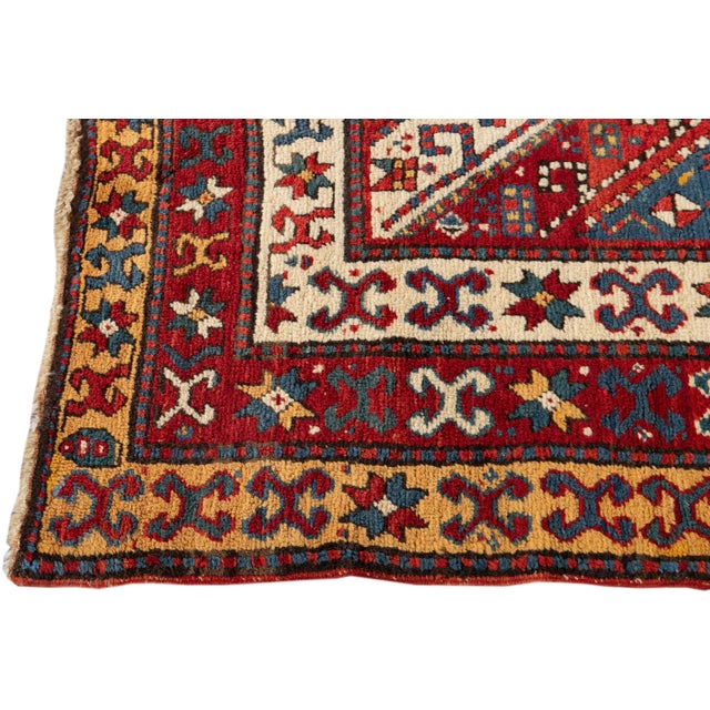 Antique Caucasian Kazak Handmade Gallery Wool Rug With Allover Multicolor Motif For Sale - Image 4 of 7