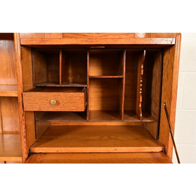Antique Victorian Oak Side-by-Side Bookcase With Drop Front Secretary Desk, Circa 1900 For Sale In South Bend - Image 6 of 14