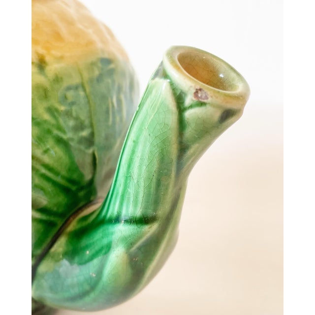 Green Antique Majolica Lettuce Ware Cauliflower Cabbage Teapot by Griffen, Smith & Hill Circa 1880 For Sale - Image 8 of 8
