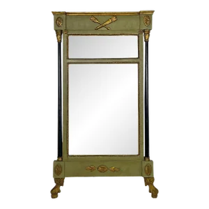 Green Painted Continental Eglomise Mirror with Neoclassical Decoration