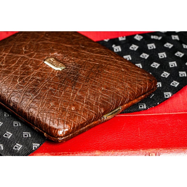 1920s Amazing Quality Luxury Antique Ostrich Leather Wallet With 14k Gold Plaque Monogram SJS Credit Card Holder Money Cash Business Card Case For Sale - Image 5 of 9