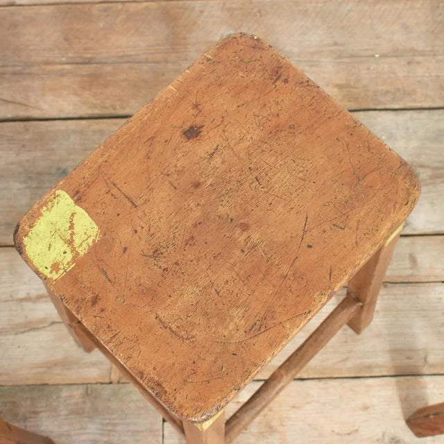 Wood Mid-Century Wooden School Lab Stool For Sale - Image 7 of 11