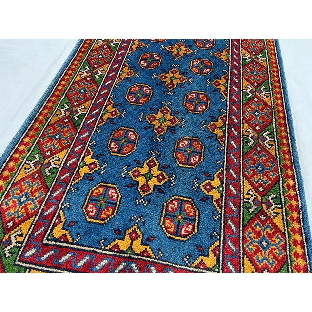 Blue Tribal Oriental Wool Runner Rug With Geometric Medallions, 2'7" X 6'8" For Sale - Image 14 of 15